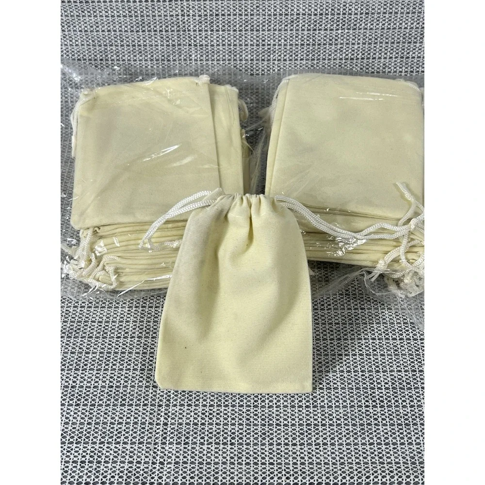 Crafts 4.5x3.5 Cream Velvet Bags -45 Small Velvet Drawstring Pouches Bulk